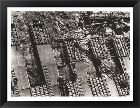 Framed Between Arizona and Nevada. Placing concrete in the sidewall of the Nevada spillway Print