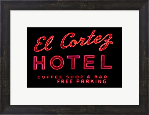 Framed Historic El Cortez Hotel neon sign, Freemont Street, Las Vegas Print