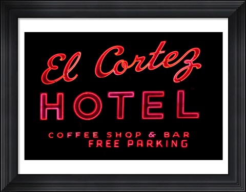 Framed Historic El Cortez Hotel neon sign, Freemont Street, Las Vegas Print