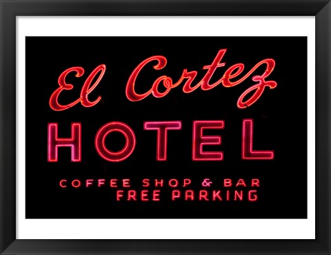 Framed Historic El Cortez Hotel neon sign, Freemont Street, Las Vegas Print