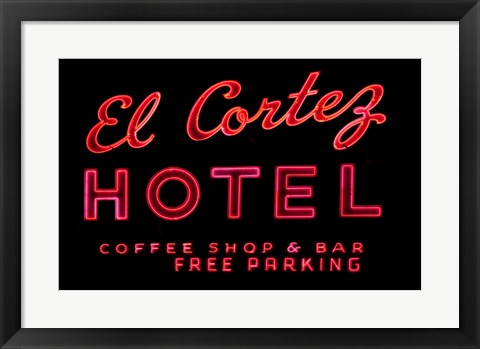 Framed Historic El Cortez Hotel neon sign, Freemont Street, Las Vegas Print