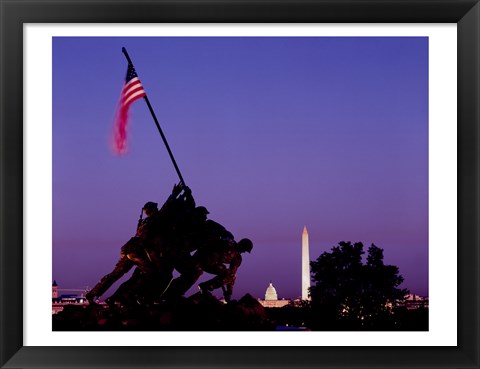 Framed Iwo Jima Memorial at dusk, Washington, D.C. Print