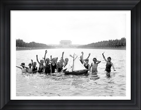 Framed Lincoln Memorial with children in the reflecting pool Print