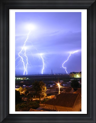 Framed Lightning over Oradea Romania Print