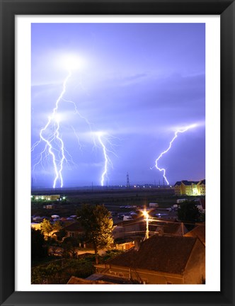 Framed Lightning over Oradea Romania Print