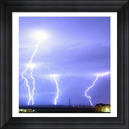 Framed Lightning over Oradea Romania Print
