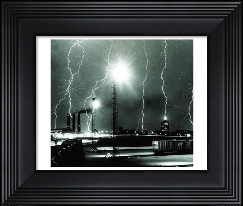 Framed Lightning storm over Boston - 1967 Print