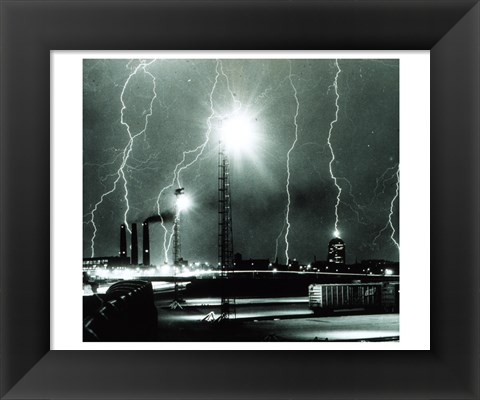 Framed Lightning storm over Boston - 1967 Print