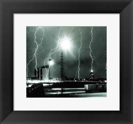 Framed Lightning storm over Boston - 1967 Print