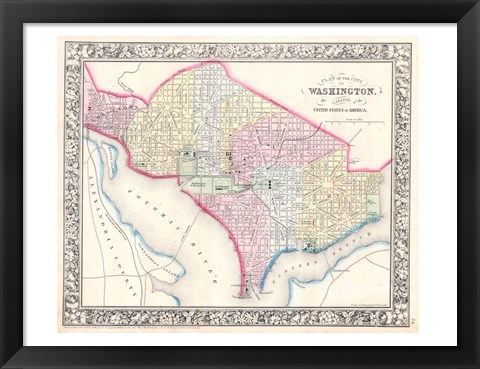 Framed 1864 Mitchell Map of Washington D.C. Print