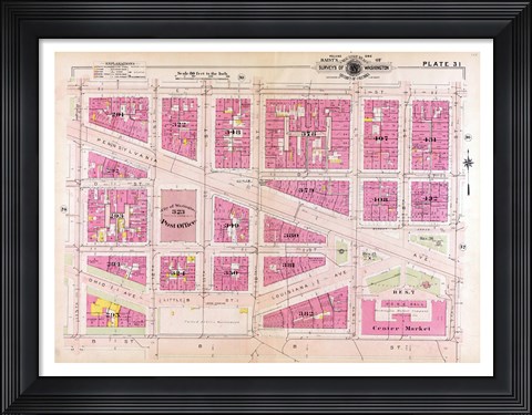 Framed 1909 map of Downtown Washington, D.C. Print