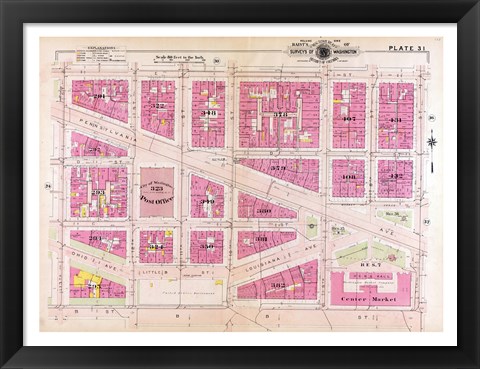 Framed 1909 map of Downtown Washington, D.C. Print