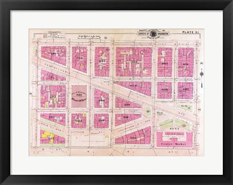 Framed 1909 map of Downtown Washington, D.C. Print