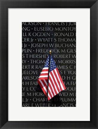 Framed American flag at Vietnam Veterans Memorial Print