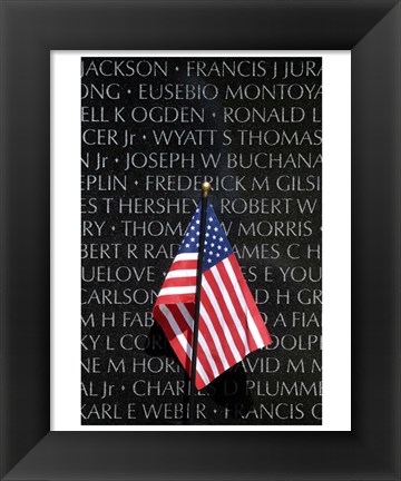 Framed American flag at Vietnam Veterans Memorial Print