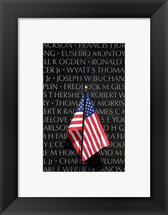 Framed American flag at Vietnam Veterans Memorial Print