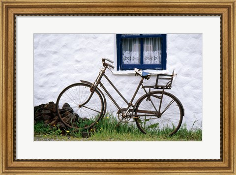 Framed Bicycles leaning against a wall, Bog Village Museum, Glenbeigh, County Kerry, Ireland Print