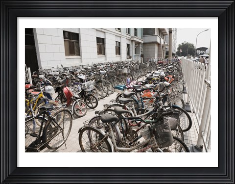Framed Bicycles parked outside a building, Beijing, China Print