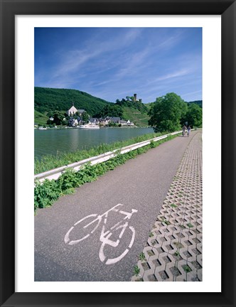 Framed Cycle, Bicycle Path and Two Cyclists, Town View, Beilstein, Mosel Valley, Rhineland, Germany Print