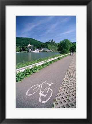 Framed Cycle, Bicycle Path and Two Cyclists, Town View, Beilstein, Mosel Valley, Rhineland, Germany Print