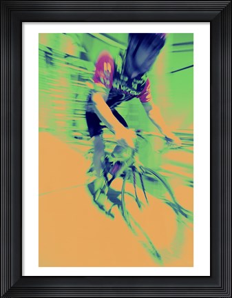 Framed Young man riding a bicycle - yellow Print