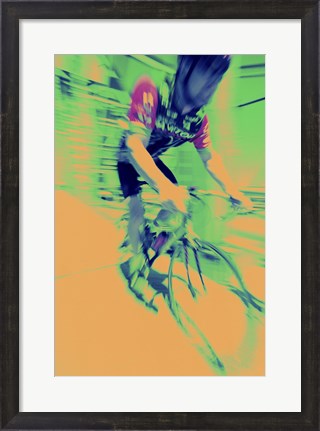 Framed Young man riding a bicycle - yellow Print