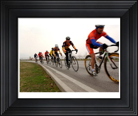Framed Military Cyclists in pace line Print