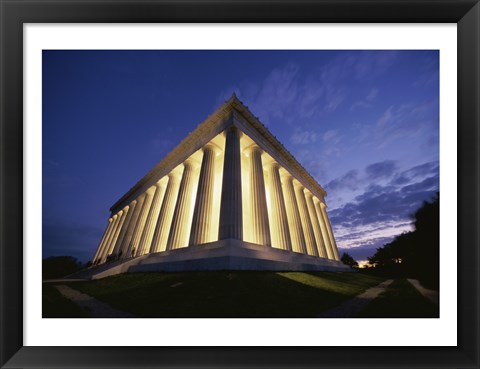 Framed Low angle view of the Lincoln Memorial lit up at night, Washington D.C., USA Print