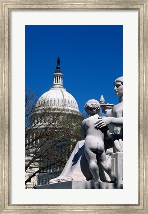 Framed Spirit of Justice statue in front of a government building, State Capitol Building, Washington DC, USA Print
