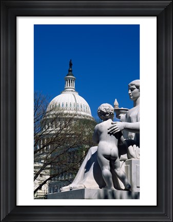 Framed Spirit of Justice statue in front of a government building, State Capitol Building, Washington DC, USA Print