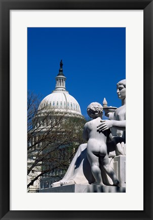 Framed Spirit of Justice statue in front of a government building, State Capitol Building, Washington DC, USA Print