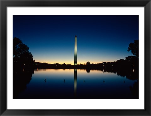 Framed Reflection of an obelisk on water, Washington Monument, Washington DC, USA Print