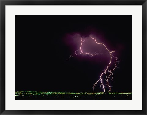 Framed Lightning over a city Print