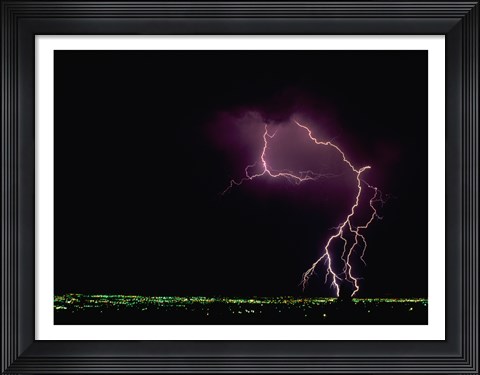 Framed Lightning over a city Print