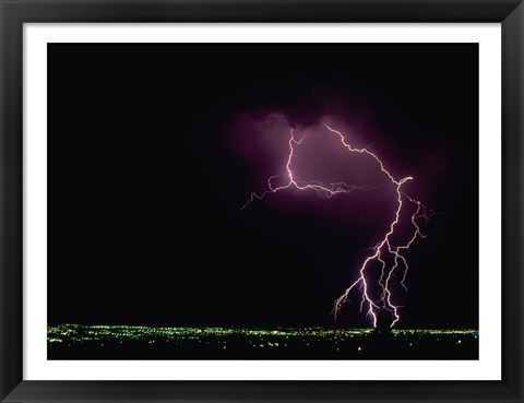 Framed Lightning over a city Print