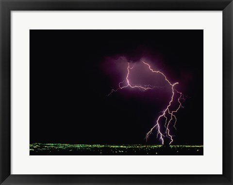 Framed Lightning over a city Print