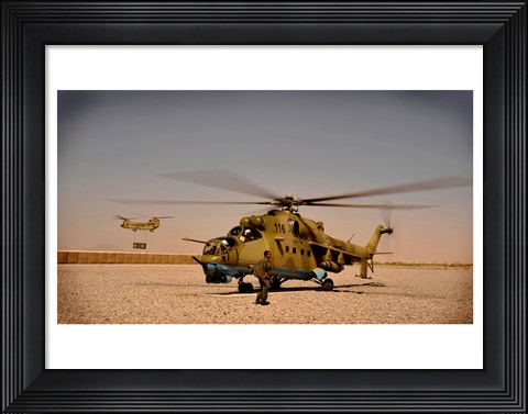 Framed Afghan Air Corps Mi-35 at Kandahar Airfield, 2009 Print