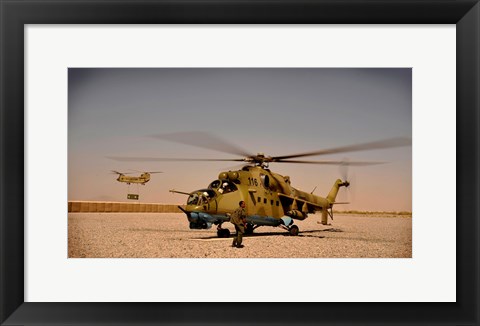 Framed Afghan Air Corps Mi-35 at Kandahar Airfield, 2009 Print