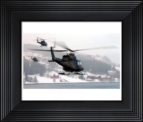 Framed Norwegian military Bell 412SP helicopters Print