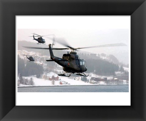 Framed Norwegian military Bell 412SP helicopters Print