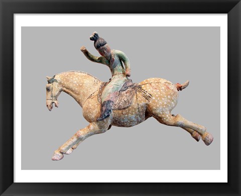 Framed ceramic female polo player, from northern China, Tang Dynasty Print