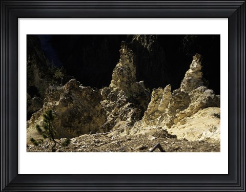 Framed Rock formations at a canyon, Grand Canyon of the Yellowstone, Yellowstone River, Yellowstone National Park, Wyoming, USA Print