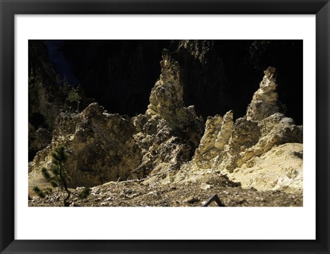 Framed Rock formations at a canyon, Grand Canyon of the Yellowstone, Yellowstone River, Yellowstone National Park, Wyoming, USA Print