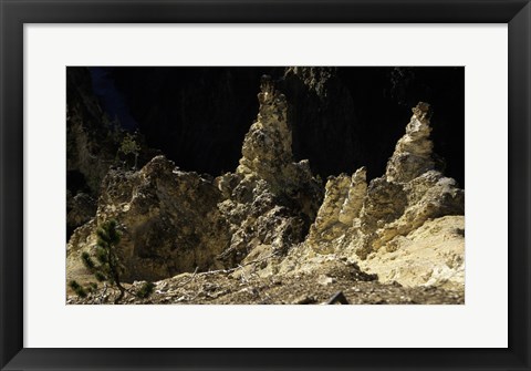 Framed Rock formations at a canyon, Grand Canyon of the Yellowstone, Yellowstone River, Yellowstone National Park, Wyoming, USA Print