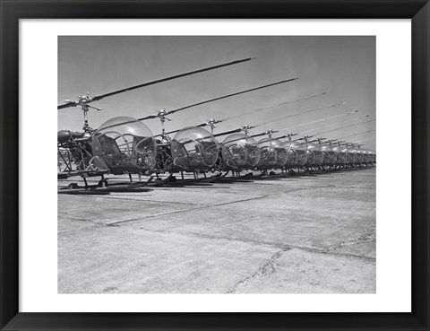 Framed Helicopters in a row, Bell H-13D, Korean War Print
