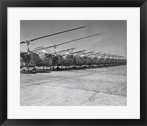 Framed Helicopters in a row, Bell H-13D, Korean War Print