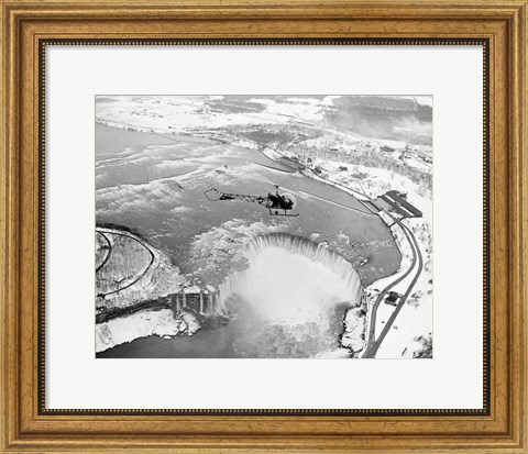 Framed Niagara Falls, Bell helicopter flying Print