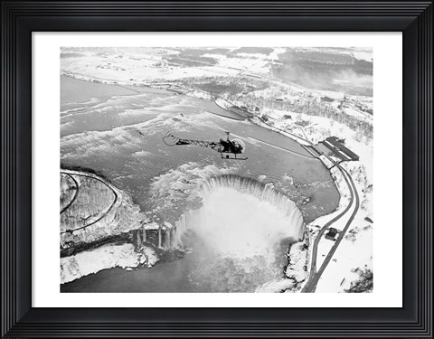 Framed Niagara Falls, Bell helicopter flying Print