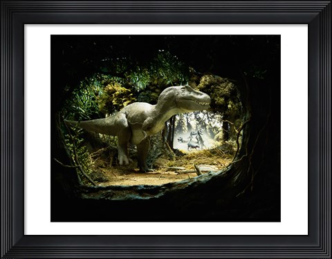 Framed Tyrannosaur Watching Family Group Fighting an Ankylosaurus Print
