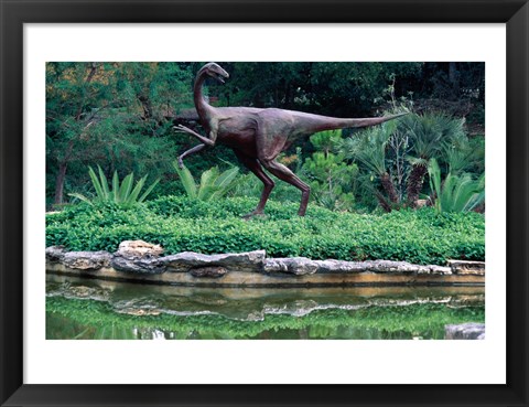 Framed Statue of Ornithomimus Dinosaur in a park, Zilker Park, Austin, Texas, USA Print